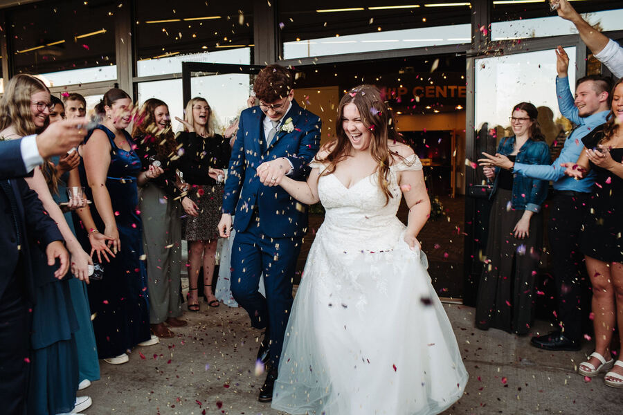 Confetti exit at the end of the ceremony