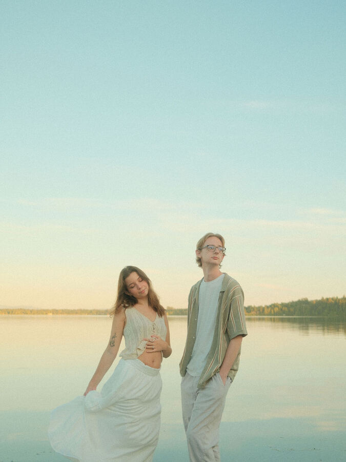 Couple walking on a quiet beach